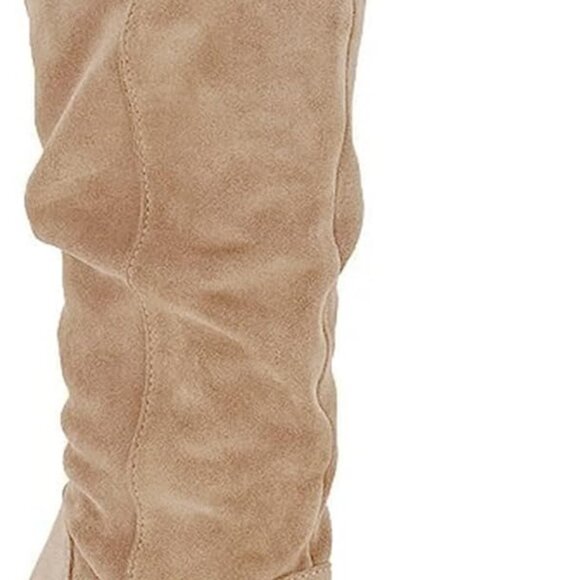Women's Faux Suede Knee High Boots with Chunky Heel - Khaki, Size 7 - Picture 1 of 6